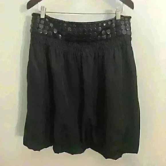 Laurel Escada Flowy  Black Bubble Skirt Wooden Beads Button Accent - Picture 10 of 11